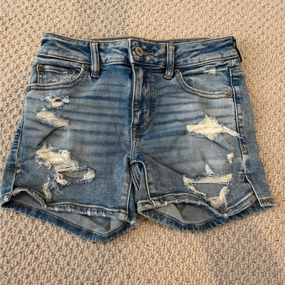 American Eagle Outfitters Blue Distressed Jean Shorts